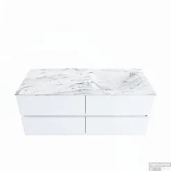 MONDIAZ VICA-DLUX 120cm Badmeubel Onderkast Talc 4 Lades. Inbouw Wastafel CLOUD Rechts 1 Kraangat, Kleur Glace.
