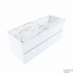 MONDIAZ VICA-DLUX 120cm Badmeubel Onderkast Talc 4 Lades. Inbouw Wastafel CLOUD Rechts 1 Kraangat, Kleur Glace. -Zalig Baden Verkoopwinkel vica dluxe inbouw cloud glace talc google 2 0048