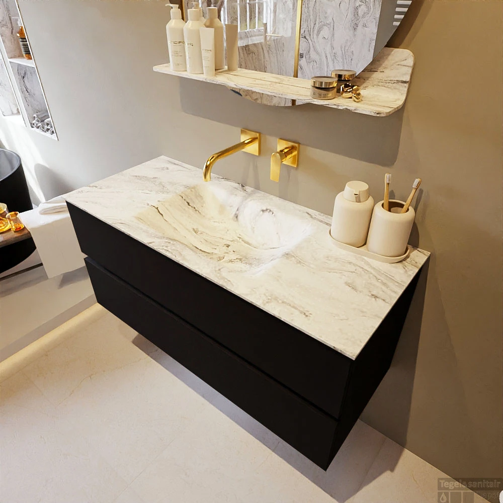 MONDIAZ VICA-DLUX 110cm Badmeubel Onderkast Urban 2 Lades. Inbouw Wastafel CLOUD Midden Zonder Kraangat, Kleur Glace. 2 MONDIAZ VICA-DLUX 110cm Badmeubel Onderkast Urban 2 Lades. Inbouw Wastafel CLOUD Midden Zonder Kraangat, Kleur Glace. - Afbeelding 2