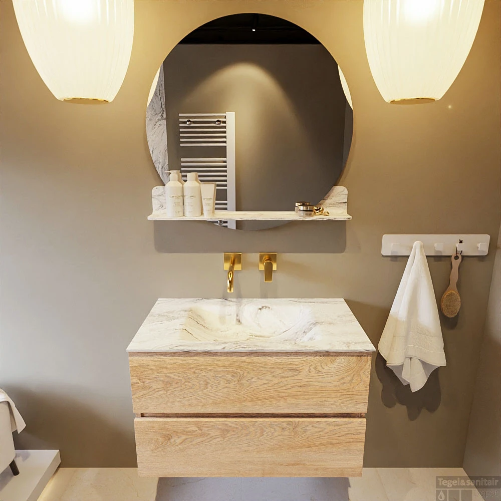 MONDIAZ VICA-DLUX 80cm Badmeubel Onderkast Washed Oak 2 Lades. Inbouw Wastafel CLOUD Midden Zonder Kraangat, Kleur Glace. 5 MONDIAZ VICA-DLUX 80cm Badmeubel Onderkast Washed Oak 2 Lades. Inbouw Wastafel CLOUD Midden Zonder Kraangat, Kleur Glace. - Afbeelding 5