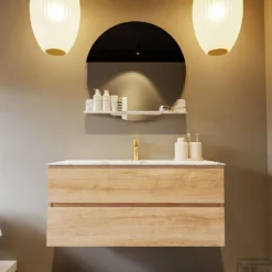 MONDIAZ VICA-DLUX 110cm Badmeubel Onderkast Washed Oak 2 Lades. Inbouw Wastafel CLOUD Midden 1 Kraangat, Kleur Glace. -Zalig Baden Verkoopwinkel vica dluxe inbouw cloud glace washed oak front2 0017