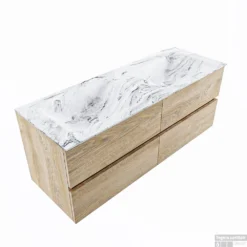 MONDIAZ VICA-DLUX 130cm Badmeubel Onderkast Washed Oak 4 Lades. Inbouw Wastafel CLOUD Dubbel 2 Kraangaten, Kleur Glace. -Zalig Baden Verkoopwinkel vica dluxe inbouw cloud glace washed oak google 2 0055