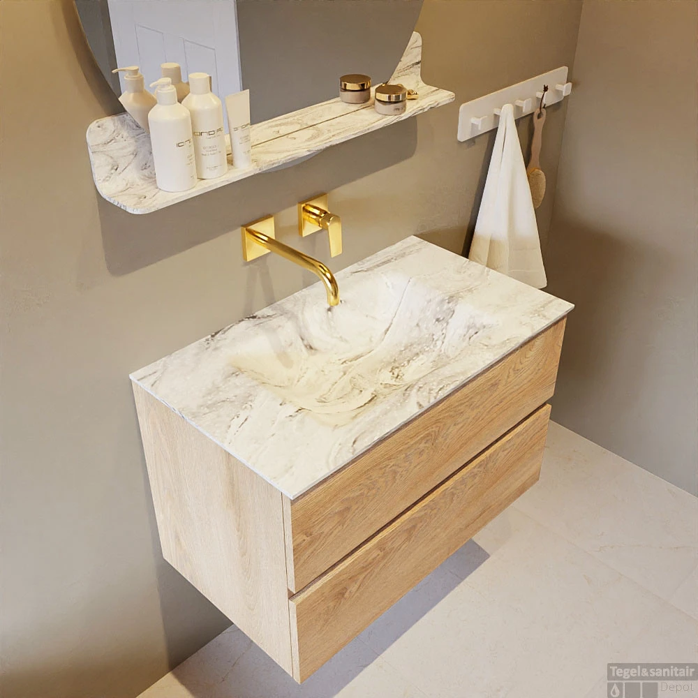 MONDIAZ VICA-DLUX 80cm Badmeubel Onderkast Washed Oak 2 Lades. Inbouw Wastafel CLOUD Midden Zonder Kraangat, Kleur Glace. 3 MONDIAZ VICA-DLUX 80cm Badmeubel Onderkast Washed Oak 2 Lades. Inbouw Wastafel CLOUD Midden Zonder Kraangat, Kleur Glace. - Afbeelding 3