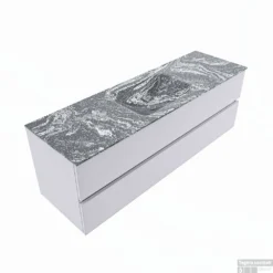 MONDIAZ VICA-DLUX 150cm Badmeubel Onderkast Cale 2 Lades. Inbouw Wastafel CLOUD Midden 1 Kraangat, Kleur Lava, En Spiegel Model SPOT