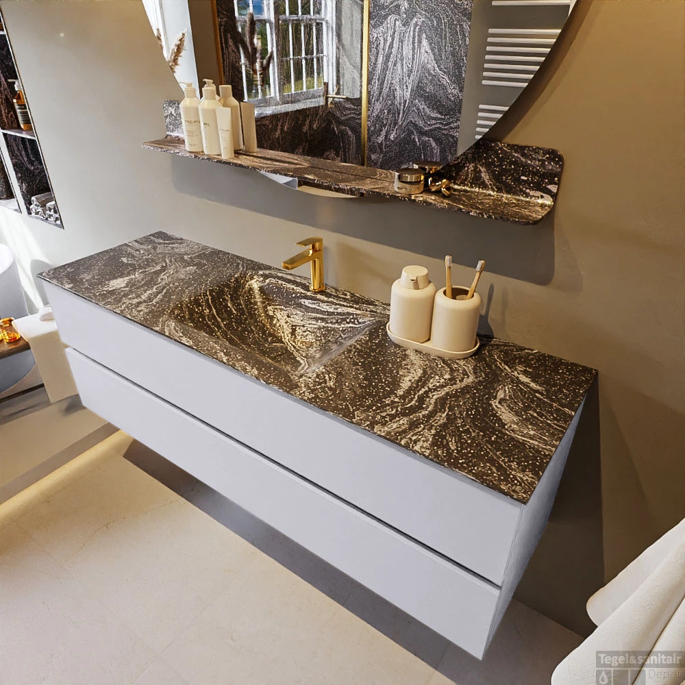 MONDIAZ VICA-DLUX 150cm Badmeubel Onderkast Cale 2 Lades. Inbouw Wastafel CLOUD Midden 1 Kraangat, Kleur Lava, En Spiegel Model SPOT 3 MONDIAZ VICA-DLUX 150cm Badmeubel Onderkast Cale 2 Lades. Inbouw Wastafel CLOUD Midden 1 Kraangat, Kleur Lava, En Spiegel Model SPOT - Afbeelding 3