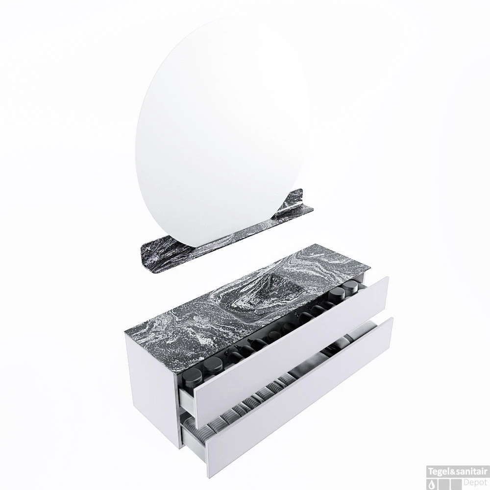 MONDIAZ VICA-DLUX 150cm Badmeubel Onderkast Cale 2 Lades. Inbouw Wastafel CLOUD Midden 1 Kraangat, Kleur Lava, En Spiegel Model SPOT 4 MONDIAZ VICA-DLUX 150cm Badmeubel Onderkast Cale 2 Lades. Inbouw Wastafel CLOUD Midden 1 Kraangat, Kleur Lava, En Spiegel Model SPOT - Afbeelding 4