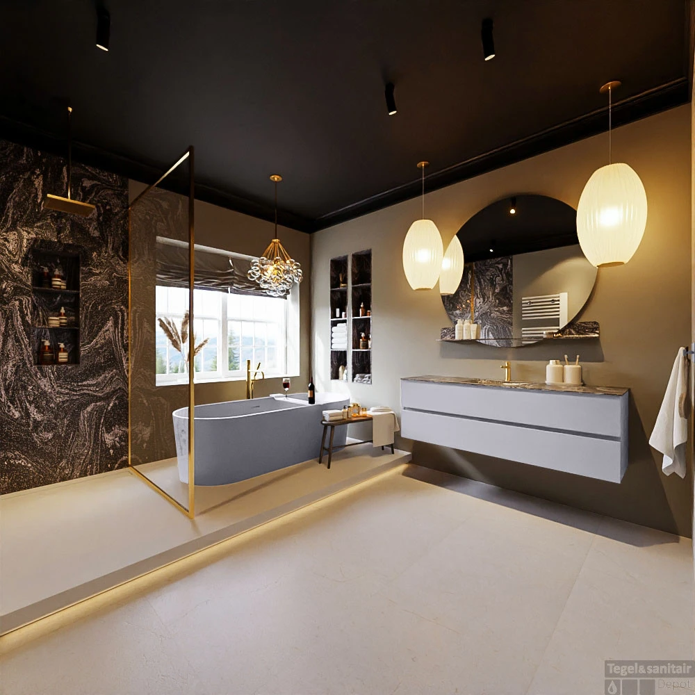 MONDIAZ VICA-DLUX 150cm Badmeubel Onderkast Cale 2 Lades. Inbouw Wastafel CLOUD Midden 1 Kraangat, Kleur Lava, En Spiegel Model SPOT 7 MONDIAZ VICA-DLUX 150cm Badmeubel Onderkast Cale 2 Lades. Inbouw Wastafel CLOUD Midden 1 Kraangat, Kleur Lava, En Spiegel Model SPOT - Afbeelding 7