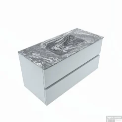 MONDIAZ VICA-DLUX 100cm Badmeubel Onderkast Clay 2 Lades. Inbouw Wastafel CLOUD Midden 1 Kraangat, Kleur Lava, En Spiegel Model SPOT