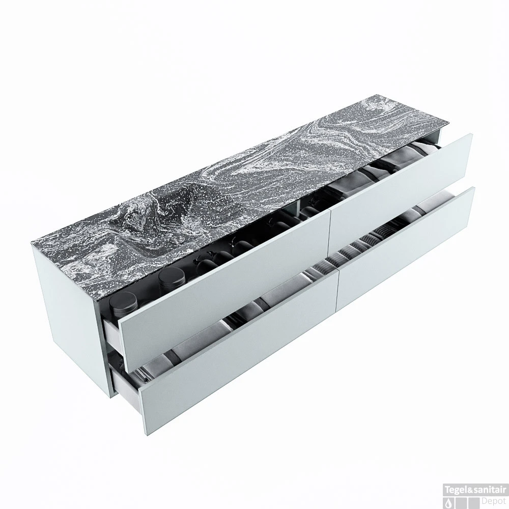 MONDIAZ VICA-DLUX 200cm Badmeubel Onderkast Clay 4 Lades. Inbouw Wastafel CLOUD Links 1 Kraangat, Kleur Lava. 2 MONDIAZ VICA-DLUX 200cm Badmeubel Onderkast Clay 4 Lades. Inbouw Wastafel CLOUD Links 1 Kraangat, Kleur Lava. - Afbeelding 2