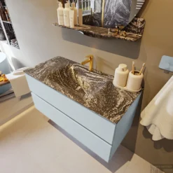 MONDIAZ VICA-DLUX 100cm Badmeubel Onderkast Clay 2 Lades. Inbouw Wastafel CLOUD Midden 1 Kraangat, Kleur Lava, En Spiegel Model SPOT -Zalig Baden Verkoopwinkel vica dluxe inbouw cloud lava clay side1 0011 13132514389465