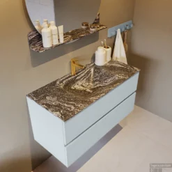 MONDIAZ VICA-DLUX 100cm Badmeubel Onderkast Clay 2 Lades. Inbouw Wastafel CLOUD Midden 1 Kraangat, Kleur Lava, En Spiegel Model SPOT -Zalig Baden Verkoopwinkel vica dluxe inbouw cloud lava clay side2 0011 13132514389466