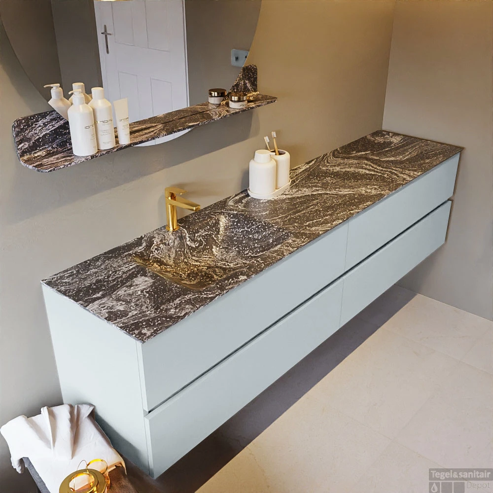 MONDIAZ VICA-DLUX 200cm Badmeubel Onderkast Clay 4 Lades. Inbouw Wastafel CLOUD Links 1 Kraangat, Kleur Lava. 5 MONDIAZ VICA-DLUX 200cm Badmeubel Onderkast Clay 4 Lades. Inbouw Wastafel CLOUD Links 1 Kraangat, Kleur Lava. - Afbeelding 5