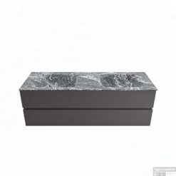 MONDIAZ VICA-DLUX 150cm Badmeubel Onderkast Dark Grey 2 Lades. Inbouw Wastafel CLOUD Dubbel Zonder Kraangat, Kleur Lava.
