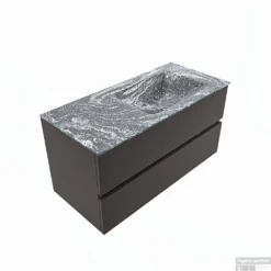 MONDIAZ VICA-DLUX 100cm Badmeubel Onderkast Dark Grey 2 Lades. Inbouw Wastafel CLOUD Rechts 1 Kraangat, Kleur Lava, En Spiegel Model SPOT
