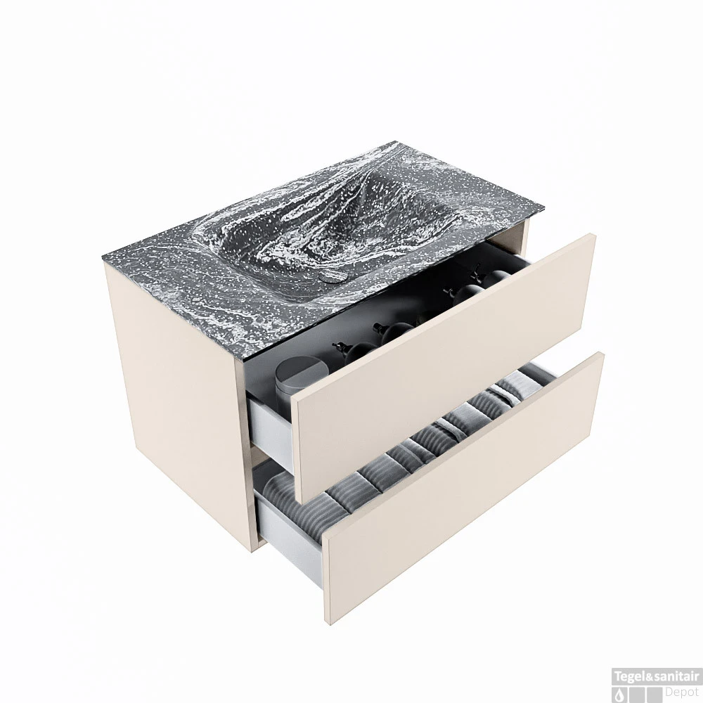 MONDIAZ VICA-DLUX 80cm Badmeubel Onderkast Linen 2 Lades. Inbouw Wastafel CLOUD Midden Zonder Kraangat, Kleur Lava. 2 MONDIAZ VICA-DLUX 80cm Badmeubel Onderkast Linen 2 Lades. Inbouw Wastafel CLOUD Midden Zonder Kraangat, Kleur Lava. - Afbeelding 2