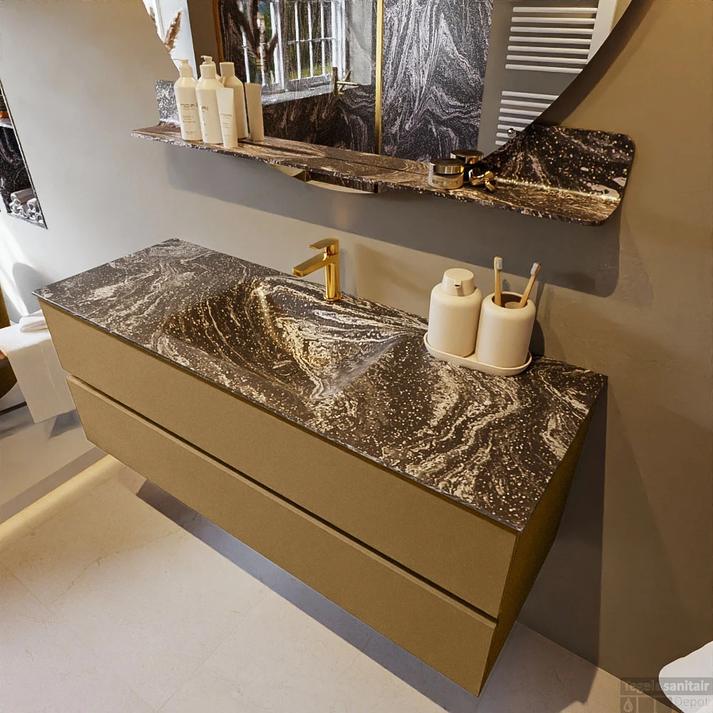 MONDIAZ VICA-DLUX 130cm Badmeubel Onderkast Oro 2 Lades. Inbouw Wastafel CLOUD Midden 1 Kraangat, Kleur Lava, En Spiegel Model SPOT 3 MONDIAZ VICA-DLUX 130cm Badmeubel Onderkast Oro 2 Lades. Inbouw Wastafel CLOUD Midden 1 Kraangat, Kleur Lava, En Spiegel Model SPOT - Afbeelding 3