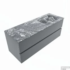 MONDIAZ VICA-DLUX 130cm Badmeubel Onderkast Plata 2 Lades. Inbouw Wastafel CLOUD Rechts 1 Kraangat, Kleur Lava, En Spiegel Model SPOT