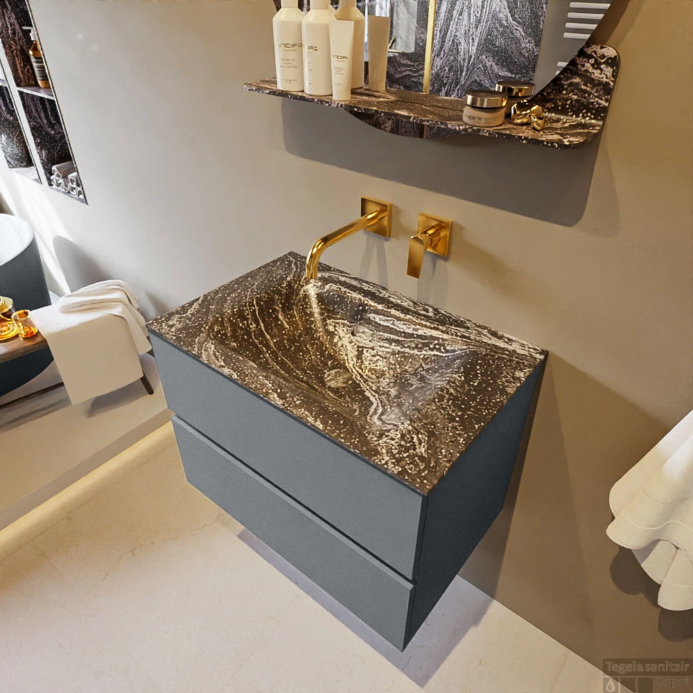 MONDIAZ VICA-DLUX 70cm Badmeubel Onderkast Plata 2 Lades. Inbouw Wastafel CLOUD Midden Zonder Kraangat, Kleur Lava, En Spiegel Model SPOT 3 MONDIAZ VICA-DLUX 70cm Badmeubel Onderkast Plata 2 Lades. Inbouw Wastafel CLOUD Midden Zonder Kraangat, Kleur Lava, En Spiegel Model SPOT - Afbeelding 3