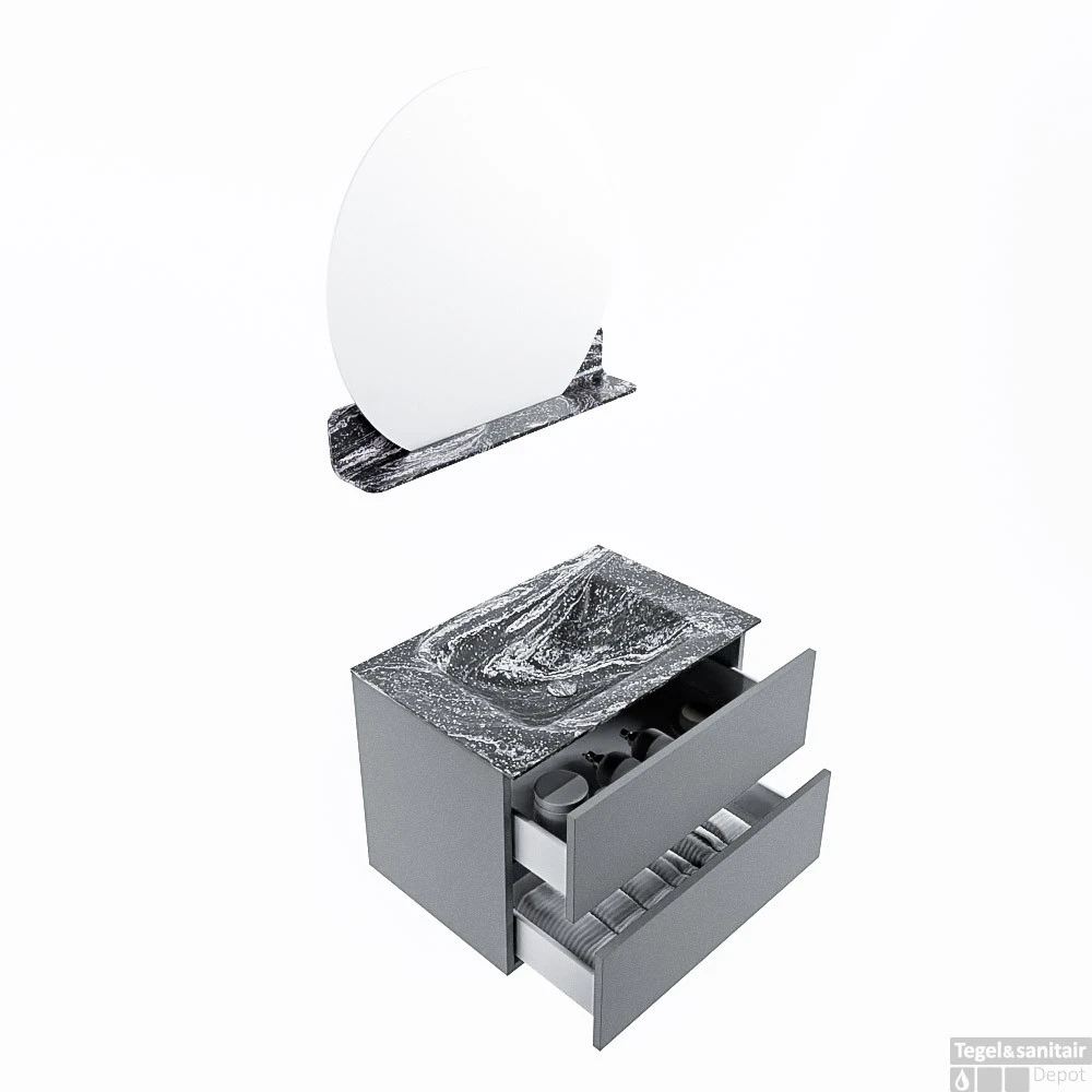 MONDIAZ VICA-DLUX 70cm Badmeubel Onderkast Plata 2 Lades. Inbouw Wastafel CLOUD Midden Zonder Kraangat, Kleur Lava, En Spiegel Model SPOT 4 MONDIAZ VICA-DLUX 70cm Badmeubel Onderkast Plata 2 Lades. Inbouw Wastafel CLOUD Midden Zonder Kraangat, Kleur Lava, En Spiegel Model SPOT - Afbeelding 4