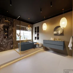 MONDIAZ VICA-DLUX 130cm Badmeubel Onderkast Plata 2 Lades. Inbouw Wastafel CLOUD Rechts 1 Kraangat, Kleur Lava, En Spiegel Model SPOT -Zalig Baden Verkoopwinkel vica dluxe inbouw cloud lava plata totaal 0034 13132514389911