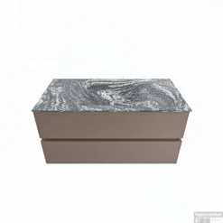 MONDIAZ VICA-DLUX 100cm Badmeubel Onderkast Smoke 2 Lades. Inbouw Wastafel CLOUD Midden 1 Kraangat, Kleur Lava.