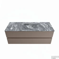 MONDIAZ VICA-DLUX 130cm Badmeubel Onderkast Smoke 2 Lades. Inbouw Wastafel CLOUD Midden Zonder Kraangat, Kleur Lava.