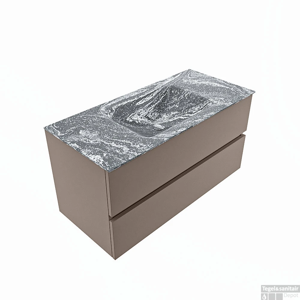 MONDIAZ VICA-DLUX 100cm Badmeubel Onderkast Smoke 2 Lades. Inbouw Wastafel CLOUD Midden 1 Kraangat, Kleur Lava. 4 MONDIAZ VICA-DLUX 100cm Badmeubel Onderkast Smoke 2 Lades. Inbouw Wastafel CLOUD Midden 1 Kraangat, Kleur Lava. - Afbeelding 4