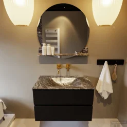 MONDIAZ VICA-DLUX 80cm Badmeubel Onderkast Urban 2 Lades. Inbouw Wastafel CLOUD Midden Zonder Kraangat, Kleur Lava, En Spiegel Model SPOT -Zalig Baden Verkoopwinkel vica dluxe inbouw cloud lava urban front1 0004