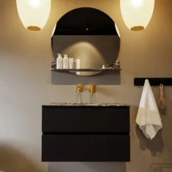 MONDIAZ VICA-DLUX 80cm Badmeubel Onderkast Urban 2 Lades. Inbouw Wastafel CLOUD Midden Zonder Kraangat, Kleur Lava, En Spiegel Model SPOT -Zalig Baden Verkoopwinkel vica dluxe inbouw cloud lava urban front2 0004