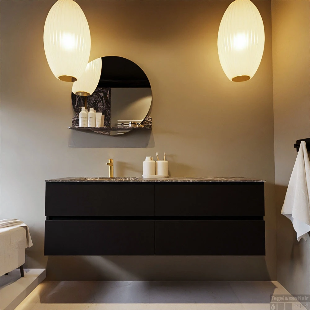 MONDIAZ VICA-DLUX 150cm Badmeubel Onderkast Urban 4 Lades. Inbouw Wastafel CLOUD Links 1 Kraangat, Kleur Lava, En Spiegel Model SPOT 7 MONDIAZ VICA-DLUX 150cm Badmeubel Onderkast Urban 4 Lades. Inbouw Wastafel CLOUD Links 1 Kraangat, Kleur Lava, En Spiegel Model SPOT - Afbeelding 7