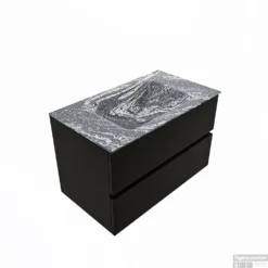 MONDIAZ VICA-DLUX 80cm Badmeubel Onderkast Urban 2 Lades. Inbouw Wastafel CLOUD Midden Zonder Kraangat, Kleur Lava, En Spiegel Model SPOT