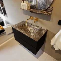 MONDIAZ VICA-DLUX 80cm Badmeubel Onderkast Urban 2 Lades. Inbouw Wastafel CLOUD Midden Zonder Kraangat, Kleur Lava, En Spiegel Model SPOT -Zalig Baden Verkoopwinkel vica dluxe inbouw cloud lava urban side1 0004 13132514388131