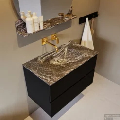 MONDIAZ VICA-DLUX 80cm Badmeubel Onderkast Urban 2 Lades. Inbouw Wastafel CLOUD Midden Zonder Kraangat, Kleur Lava, En Spiegel Model SPOT -Zalig Baden Verkoopwinkel vica dluxe inbouw cloud lava urban side2 0004 13132514388131