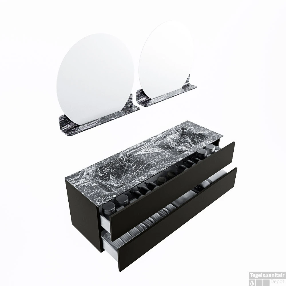 MONDIAZ VICA-DLUX 150cm Badmeubel Onderkast Urban 2 Lades. Inbouw Wastafel CLOUD Dubbel 2 Kraangaten, Kleur Lava, En Spiegel Model SPOT 4 MONDIAZ VICA-DLUX 150cm Badmeubel Onderkast Urban 2 Lades. Inbouw Wastafel CLOUD Dubbel 2 Kraangaten, Kleur Lava, En Spiegel Model SPOT - Afbeelding 4