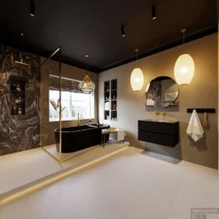 MONDIAZ VICA-DLUX 80cm Badmeubel Onderkast Urban 2 Lades. Inbouw Wastafel CLOUD Midden Zonder Kraangat, Kleur Lava, En Spiegel Model SPOT -Zalig Baden Verkoopwinkel vica dluxe inbouw cloud lava urban totaal 0004 13132514388131