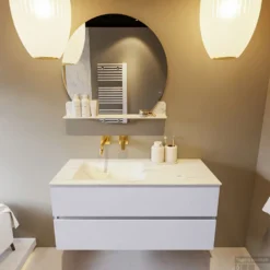 MONDIAZ VICA-DLUX 110cm Badmeubel Onderkast Cale 2 Lades. Inbouw Wastafel CLOUD Links Zonder Kraangat, Kleur Opalo. -Zalig Baden Verkoopwinkel vica dluxe inbouw cloud opalo cale front1 0015