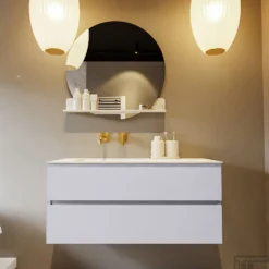 MONDIAZ VICA-DLUX 110cm Badmeubel Onderkast Cale 2 Lades. Inbouw Wastafel CLOUD Links Zonder Kraangat, Kleur Opalo. -Zalig Baden Verkoopwinkel vica dluxe inbouw cloud opalo cale front2 0015