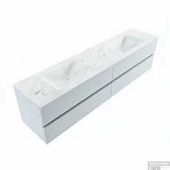 MONDIAZ VICA-DLUX 200cm Badmeubel Onderkast Clay 4 Lades. Inbouw Wastafel CLOUD Dubbel Zonder Kraangat, Kleur Opalo, En Spiegel Model SPOT