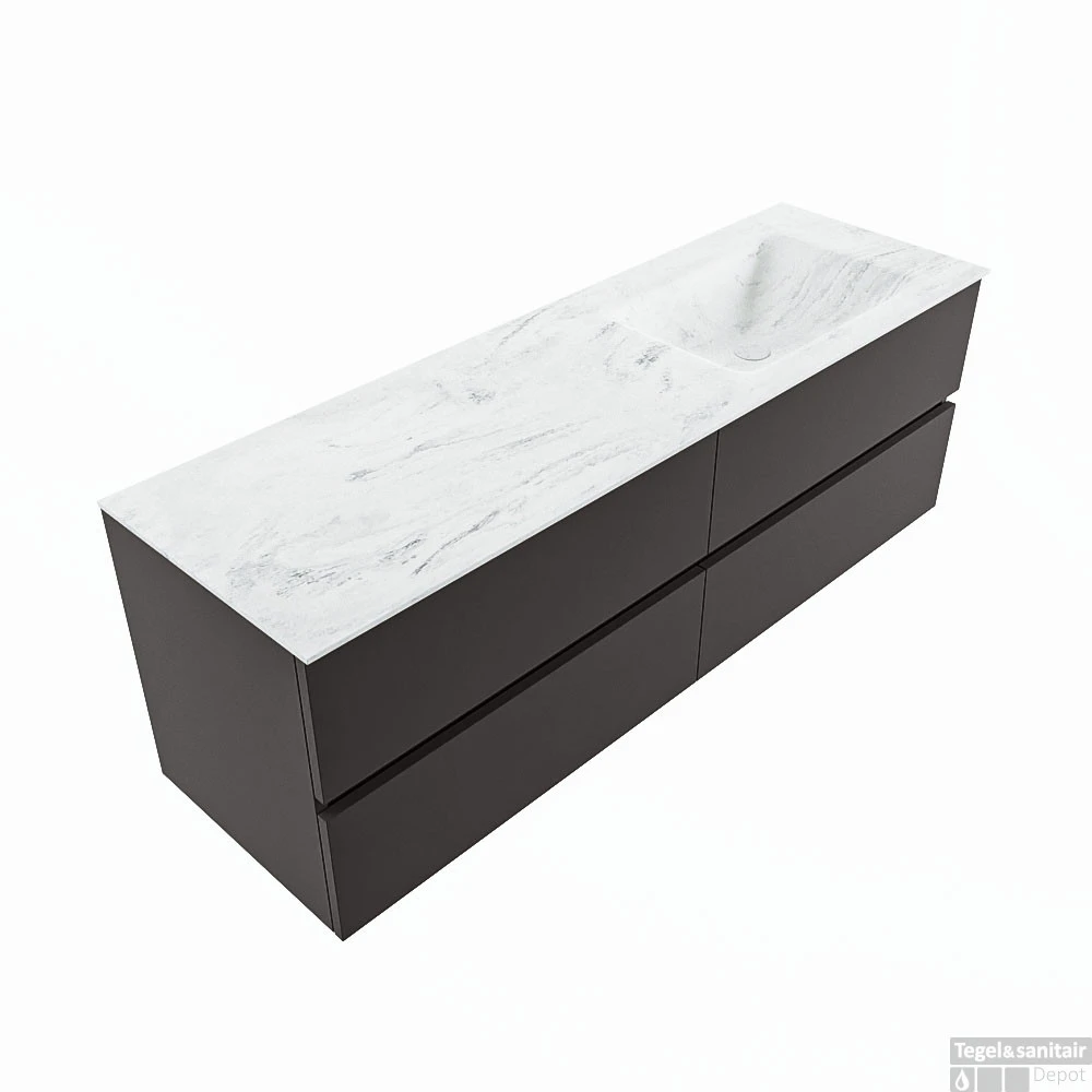 MONDIAZ VICA-DLUX 150cm Badmeubel Onderkast Dark Grey 4 Lades. Inbouw Wastafel CLOUD Rechts 1 Kraangat, Kleur Opalo. 4 MONDIAZ VICA-DLUX 150cm Badmeubel Onderkast Dark Grey 4 Lades. Inbouw Wastafel CLOUD Rechts 1 Kraangat, Kleur Opalo. - Afbeelding 4