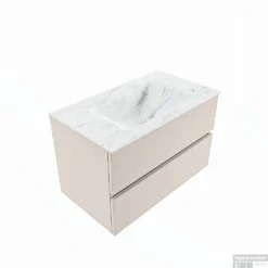 MONDIAZ VICA-DLUX 80cm Badmeubel Onderkast Linen 2 Lades. Inbouw Wastafel CLOUD Midden 1 Kraangat, Kleur Opalo, En Spiegel Model SPOT