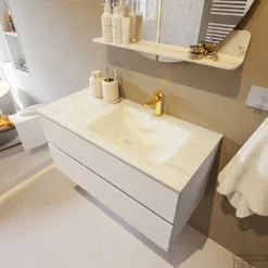 MONDIAZ VICA-DLUX 100cm Badmeubel Onderkast Linen 2 Lades. Inbouw Wastafel CLOUD Rechts 1 Kraangat, Kleur Opalo, En Spiegel Model SPOT -Zalig Baden Verkoopwinkel vica dluxe inbouw cloud opalo linen side1 0013 13132514381913