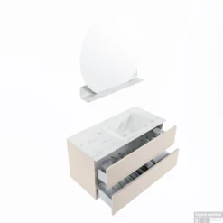 MONDIAZ VICA-DLUX 100cm Badmeubel Onderkast Linen 2 Lades. Inbouw Wastafel CLOUD Rechts 1 Kraangat, Kleur Opalo, En Spiegel Model SPOT -Zalig Baden Verkoopwinkel vica dluxe inbouw cloud opalo linen sp google 3 0013