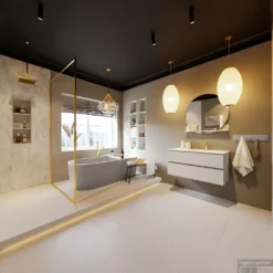 MONDIAZ VICA-DLUX 100cm Badmeubel Onderkast Linen 2 Lades. Inbouw Wastafel CLOUD Rechts 1 Kraangat, Kleur Opalo, En Spiegel Model SPOT -Zalig Baden Verkoopwinkel vica dluxe inbouw cloud opalo linen totaal 0013 13132514381913