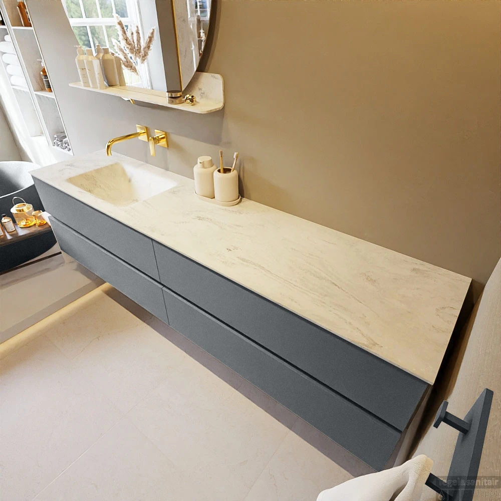 MONDIAZ VICA-DLUX 200cm Badmeubel Onderkast Plata 4 Lades. Inbouw Wastafel CLOUD Links Zonder Kraangat, Kleur Opalo, En Spiegel Model SPOT 3 MONDIAZ VICA-DLUX 200cm Badmeubel Onderkast Plata 4 Lades. Inbouw Wastafel CLOUD Links Zonder Kraangat, Kleur Opalo, En Spiegel Model SPOT - Afbeelding 3