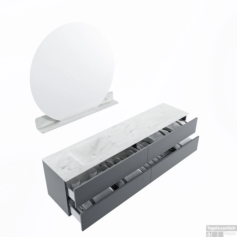 MONDIAZ VICA-DLUX 200cm Badmeubel Onderkast Plata 4 Lades. Inbouw Wastafel CLOUD Links Zonder Kraangat, Kleur Opalo, En Spiegel Model SPOT 4 MONDIAZ VICA-DLUX 200cm Badmeubel Onderkast Plata 4 Lades. Inbouw Wastafel CLOUD Links Zonder Kraangat, Kleur Opalo, En Spiegel Model SPOT - Afbeelding 4