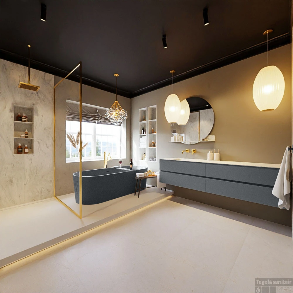 MONDIAZ VICA-DLUX 200cm Badmeubel Onderkast Plata 4 Lades. Inbouw Wastafel CLOUD Links Zonder Kraangat, Kleur Opalo, En Spiegel Model SPOT 8 MONDIAZ VICA-DLUX 200cm Badmeubel Onderkast Plata 4 Lades. Inbouw Wastafel CLOUD Links Zonder Kraangat, Kleur Opalo, En Spiegel Model SPOT - Afbeelding 8