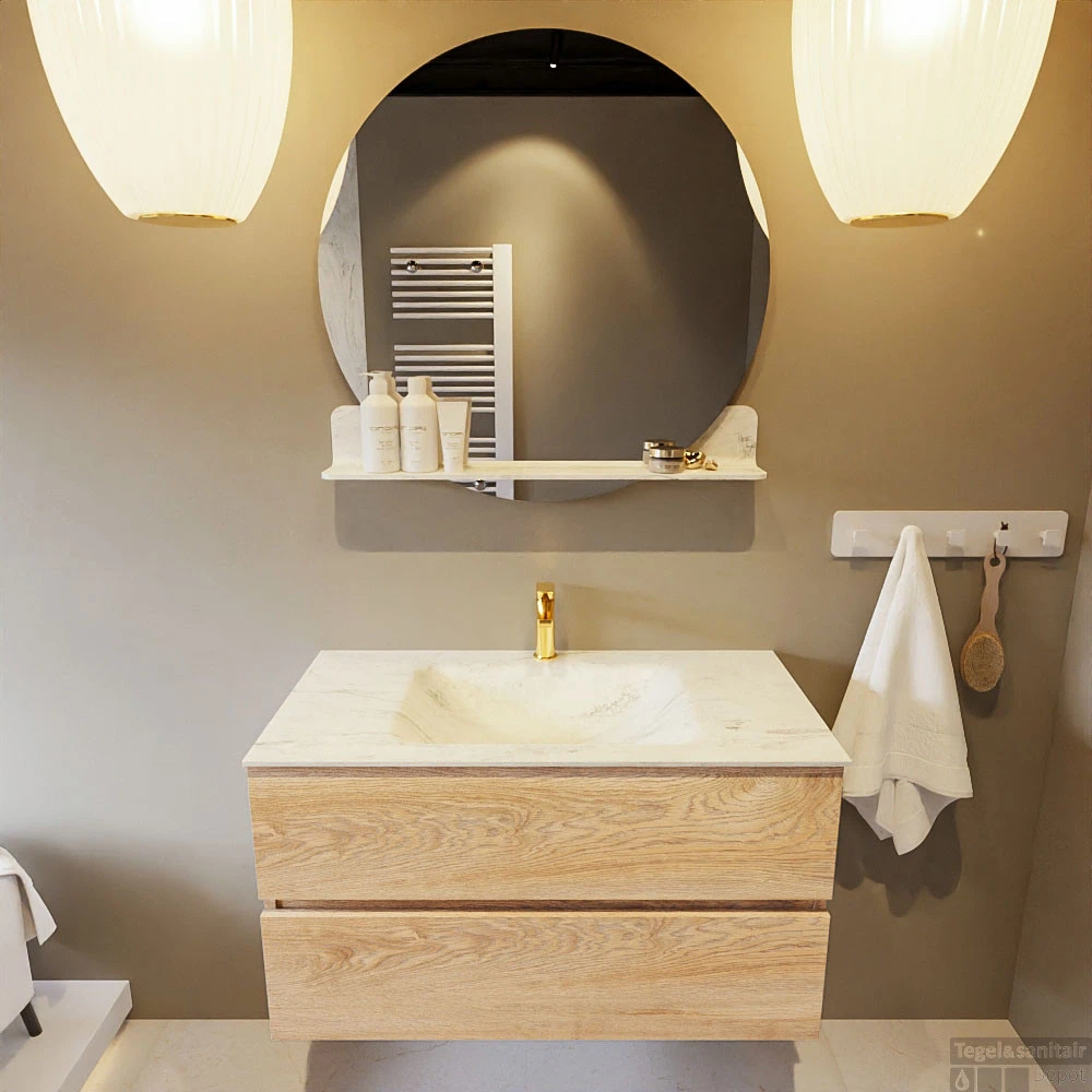 MONDIAZ VICA-DLUX 90cm Badmeubel Onderkast Washed Oak 2 Lades. Inbouw Wastafel CLOUD Midden 1 Kraangat, Kleur Opalo, En Spiegel Model SPOT 6 MONDIAZ VICA-DLUX 90cm Badmeubel Onderkast Washed Oak 2 Lades. Inbouw Wastafel CLOUD Midden 1 Kraangat, Kleur Opalo, En Spiegel Model SPOT - Afbeelding 6