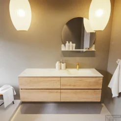 MONDIAZ VICA-DLUX 150cm Badmeubel Onderkast Washed Oak 4 Lades. Inbouw Wastafel CLOUD Rechts 1 Kraangat, Kleur Opalo, En Spiegel Model SPOT 14 MONDIAZ VICA-DLUX 150cm Badmeubel Onderkast Washed Oak 4 Lades. Inbouw Wastafel CLOUD Rechts 1 Kraangat, Kleur Opalo, En Spiegel Model SPOT -Zalig Baden Verkoopwinkel vica dluxe inbouw cloud opalo washed oak front1 0060