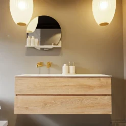 MONDIAZ VICA-DLUX 130cm Badmeubel Onderkast Washed Oak 2 Lades. Inbouw Wastafel CLOUD Links Zonder Kraangat, Kleur Opalo. -Zalig Baden Verkoopwinkel vica dluxe inbouw cloud opalo washed oak front2 0029