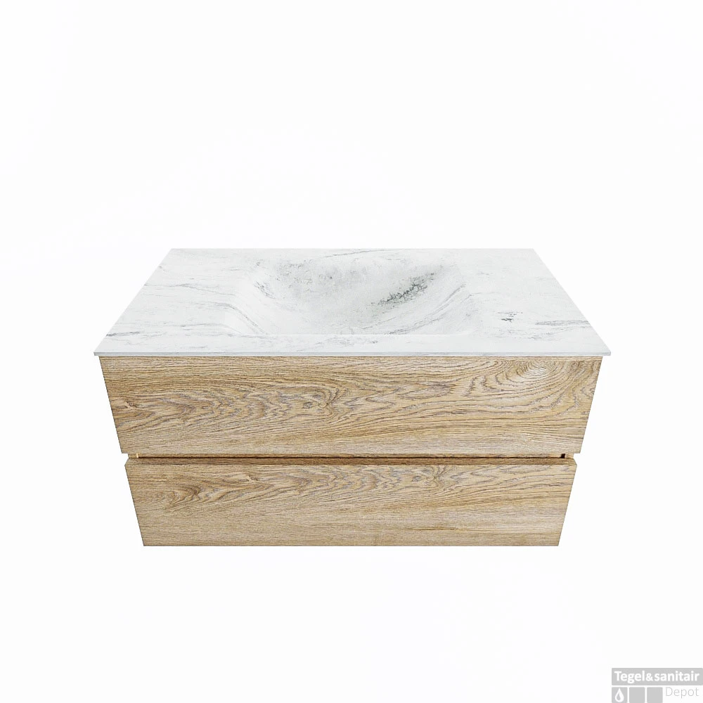 MONDIAZ VICA-DLUX 90cm Badmeubel Onderkast Washed Oak 2 Lades. Inbouw Wastafel CLOUD Midden 1 Kraangat, Kleur Opalo, En Spiegel Model SPOT 2 MONDIAZ VICA-DLUX 90cm Badmeubel Onderkast Washed Oak 2 Lades. Inbouw Wastafel CLOUD Midden 1 Kraangat, Kleur Opalo, En Spiegel Model SPOT - Afbeelding 2